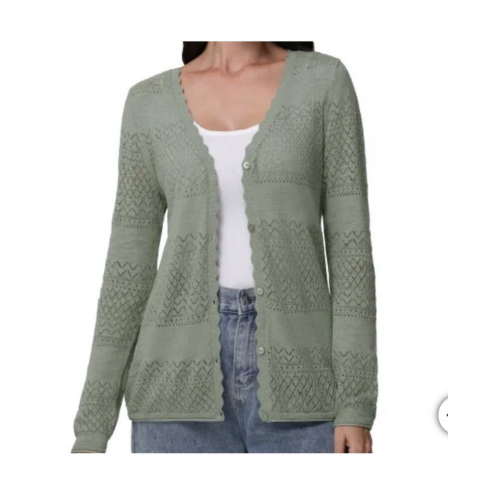 FRYE large button front cardigan sweater pointelle SP 3015